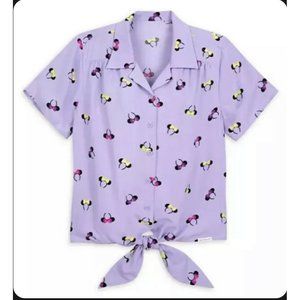 Disney Parks Her Universe Minnie Mouse Ear Headband Purple Shirt Tie Front Top M